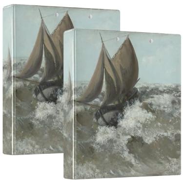 Imagem de Pintura personalizada de courbet para navio à vela marítima, 3 anéis, fichário de 1,5 polegadas, 200 folhas, caderno, impressão, anel redondo, fichários de escritório, 31,5 x 27 x 6 cm, 1 pacote