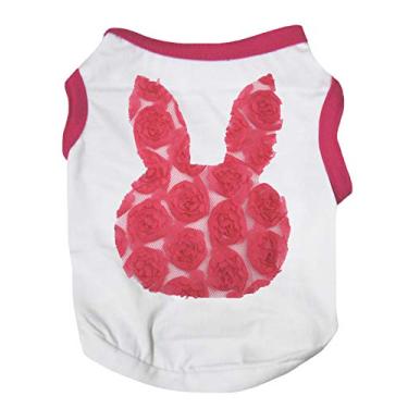 Imagem de Petitebella Roupas de cachorro vestido floral rosa coelho rosa choque branco camiseta (XGG)