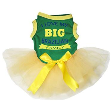 Imagem de Petitebella Vestido para cachorro I Love My Big Brazilian Family (verde/amarelo, pequeno)