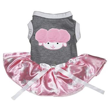 Imagem de Petitebella Vestido de algodão rosa de ovelha com bolinhas de coelho rosa tutu para cachorro (cinza, PP)