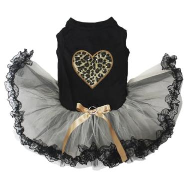 Imagem de Petitebella Vestido de cachorro com coração de leopardo (preto/dourado e renda preta, PP)