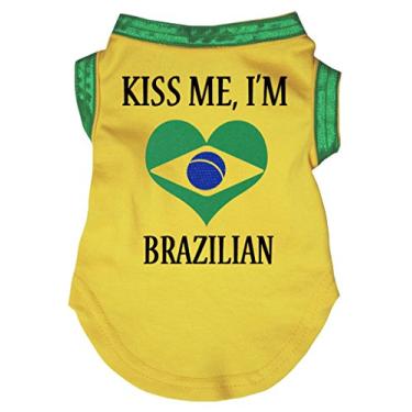 Imagem de Petitebella Camiseta de algodão Kiss Me I'm Brazilian Yellow Puppy Dog (XGG, amarela)
