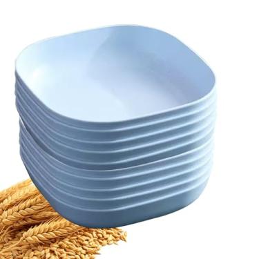 Imagem de YuanQ Pacote com 10 pratos de salada quadrados profundos de 14,5 cm, inquebráveis, leves, laváveis na lava-louças e no micro-ondas, reutilizáveis para lanche ou salada (azul)