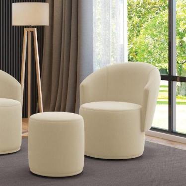 Imagem de Poltrona E Puff Redondo Orgânico Para Sala Malu Suede Bege M11 - D'ros