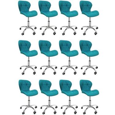 Imagem de Kit 12 Cadeiras Escritório Slim Vegas Base Giratória Estofada Turquesa