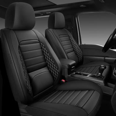 Imagem de WENNFOUR Capas de assento de carro de couro apenas dianteiras, conjuntos de capas internas automotivas de cobertura total com suporte lombar, capas de assento impermeáveis para carros, ajuste