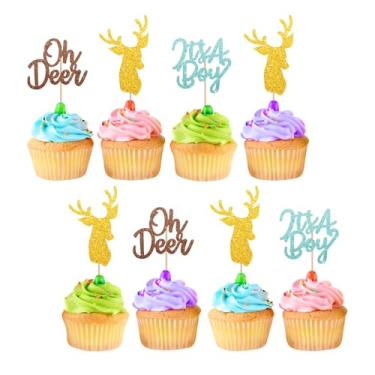 Imagem de 24pcs Oh Deer It's A Boy Cupcake Toppers, Buck or Doe Cupcake Toppers, Deer Oh Boy Cake Decoration for Gender Reveal/Baby Birthday Party Decoration