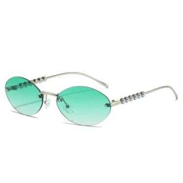 Imagem de HPIRME Óculos de luxo sem armação com lentes degradê femininas e masculinas com detalhes em pérola e proteção UV400 (verde prateado).