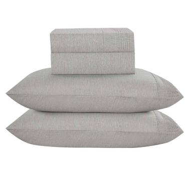 Imagem de Jogo De Cama Lençol King Plysce Percal 300 Fios 4 Peças Cinza 100% Poliéster