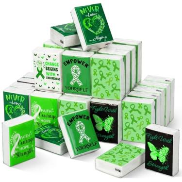 Imagem de Honoson Pacote com 60 lenços de conscientização sobre saúde mental, fita verde a granel, presentes para o mês de conscientização sobre saúde mental, presente para viagem e bolso para atividades