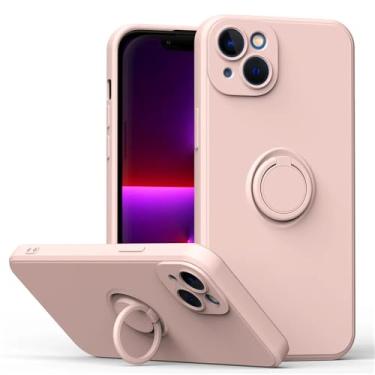 Imagem de Capa de silicone líquido com suporte magnético em anel para iPhone 16 15 11 12 13 14 Pro Max Plus 12 13 Mini X XS XR 6 6S 7 8 Plus, rosa, para iPhone 13