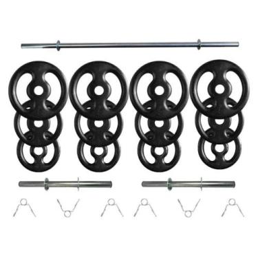 Imagem de Kit 40 Kg Anilhas Ferro + 2 Barras De 40cm + Barra De 160cm - BOX INGÁ