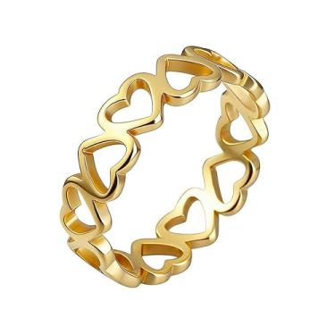 Imagem de Moplusea Anel de compromisso de casamento simples e simples de aço inoxidável com coração de amor, Aço inoxidável, Sem pedra preciosa