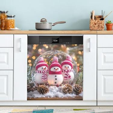 Imagem de xigua Linda capa magnética de boneco de neve de Natal, adesivos magnéticos decorativos antiarranhões para painel de geladeira e lava-louças, decoração personalizada de cozinha doméstica 58 x 66 cm