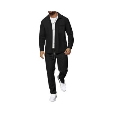 Imagem de Conjunto Masculino Casual De Negócios Em Duas Peças, Camisa Com Zíper 