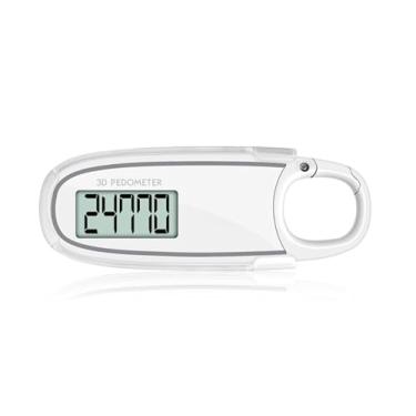 Imagem de Pedômetro LCD digital 3D, contador de passos portátil branco com design de encaixe, rastreador eletrônico de distância de caminhada