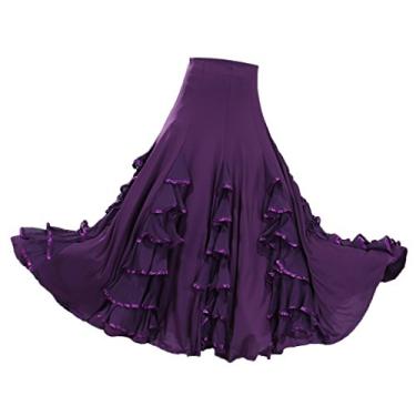 Imagem de LCSVCCXA Saia Maxi Feminina Na Altura Do Joelho, Saia de Dança, Saia Plissada, Saia Rodada Grande, Roxa