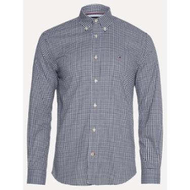 Imagem de Camisa Tommy Hilfiger Masculina Xadrez Gingham Branca/Marinho-Masculino