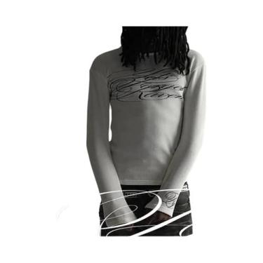 Imagem de Camiseta De Manga Longa Estampada Gótica Escura Y2K, Moda Casual De Ru