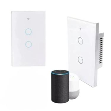 Imagem de Interruptor Inteligente de Toque WiFi Sem Fio - Sem Neutro, Controle Remoto e de Voz, Opções 1/2/3/4 Canais, para Residência e Escritório (QBKG-2,Preto)