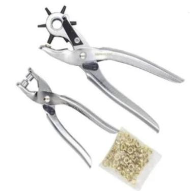 Imagem de Kit  2 Em 1 Alicate Furador Vazador E Aplicador De Ilhos Com 6 Medidas Profissional Completo 100 Ilhos