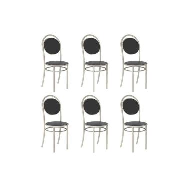 Imagem de Kit 6 Cadeiras Sala Jantar 190 Aço 6 Uni Prata/Courano Preto - Carraro