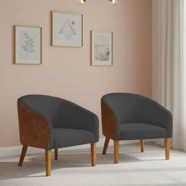 Imagem de Poltrona Sala Kit 2 Stella Pé Madeira Trapézio Sintético PU Nozes Bouc