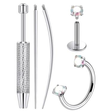 Imagem de Lcolyoli Anel de nariz de ferradura de titânio 20G e pino CZ roscado internamente para piercing de tragus/nariz/hélice/concha para mulheres e homens, inclui ferramenta de agarrar bola afunilada para
