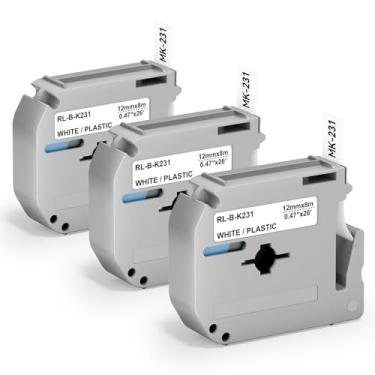 Imagem de Pacote com 3 fitas de etiqueta M-K231 compatíveis com Brother P Touch M Tape M-K231S M231 MK231 M-231 12 mm 0,47 polegadas para Brother PTouch PT-M95 PT-65 PT-80 PT-70 PT-45 PT-90 etiquetadoras, preto
