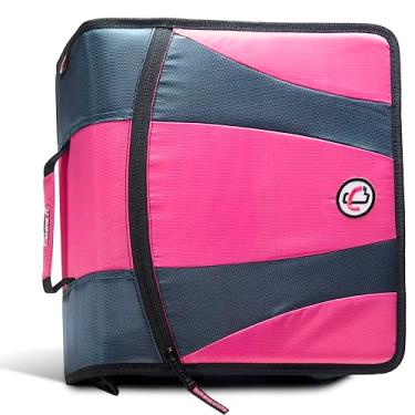 Imagem de Case-it Dual 2.0, fichário com zíper, 2 conjuntos de anéis em D duplos de 5 cm, com páginas de retenção de pasta de arquivo removível, bolso frontal com aba, armazenamento para laptop, bolsos para caneta, pasta de arquivos removível de 5 abas, Dual-301, rosa