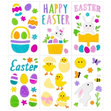 Imagem de 6 peças adesivos de geleia para janela de Páscoa, coelhinho, ovo, flor, pintinho, para janelas de vidro, espelhos, geladeiras, decorações de janela de páscoa para decoração de casa, escritório, festa