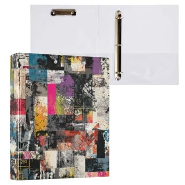 Imagem de Vuiyean Fichário abstrato vibrante padrão grunge 3 anéis, fichário de 3 cm com prancheta e bolsos, pasta de arquivo grande resistente para material escolar de escritório - Comporta 200 folhas