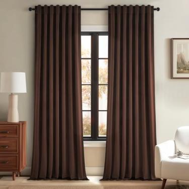 Imagem de Cortinas blecaute de veludo marrom escuro de 228 cm de comprimento, 2 painéis para sala de estar, quarto, luxuoso, elegante, decorativo, para casa, com ganchos, painéis de cortina blackout caramelo, L