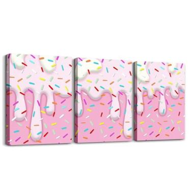 Imagem de Pintura de parede em tela de sorvete de desenho animado, sobremesa de verão, doce, meninas, meninos, quadros, pôster, fotos fofas, rosa, sonhador, 3 peças, arte de parede em tela emoldurada