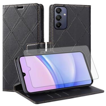 Imagem de Asuwish Capa de telefone para Samsung Galaxy A15 5G/4G Capa carteira com protetor de tela de vidro temperado PU couro sintético flip porta-cartão de crédito slot suporte robusto Folio Cell A 15 G5 15A