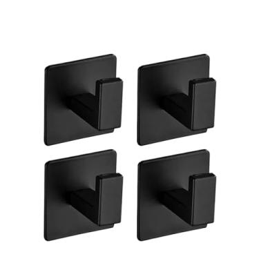 Imagem de 1-4 pçs adesivo forte gancho de parede adesivo pendurar roupas cabide chuveiro roupão cozinha banheiro toalha gancho suporte (preto, 4 peças)