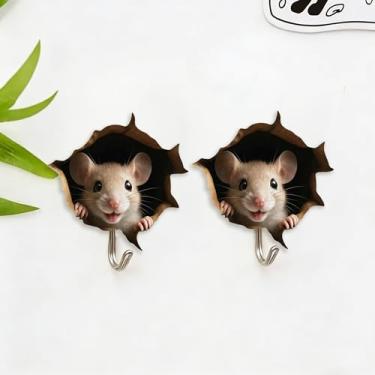 Imagem de 2 peças de ganchos de acrílico fofos para mouse espiando, ganchos de parede adesivos decorativos para porta de banheiro, cozinha, quarto, cabides para chaves, toalhas, bolsas, presente ideal para