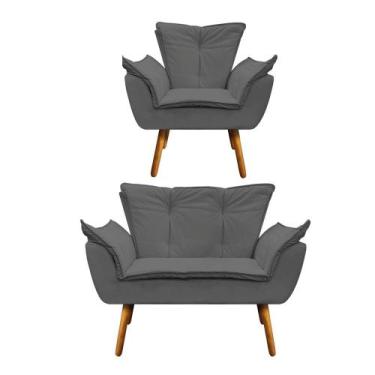 Imagem de Sofá Namoradeira e Poltrona Pé Palito Castanho Opala material sintétic