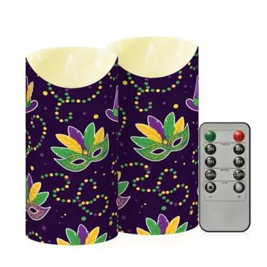 Imagem de Wassud Pacote com 2 máscaras com tema de carnaval, velas sem chamas com controle remoto, velas realistas cintilantes com temporizador, velas decorativas para Natal, casamento, festa, decoração de casa