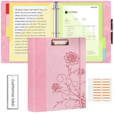 Imagem de Fichário de 3 anéis de 2,5 cm, fichários de couro com pranchetas, fichário de três anéis KLLVE com suporte para caneta (rosa, tamanho carta)