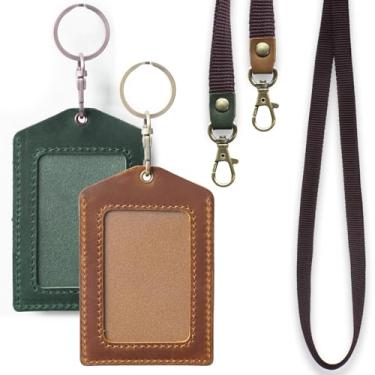 Imagem de Jack&Chris Porta-crachá de couro legítimo, cordões destacáveis para crachás de identificação para fácil acesso, suporte vertical de crachá de identificação para enfermeiras, oficiais, professores