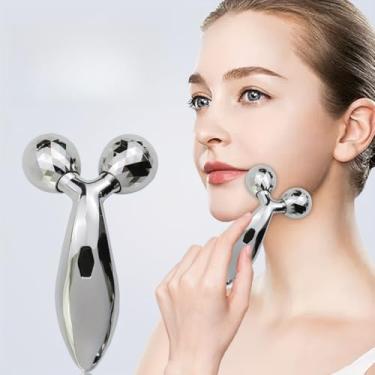 Imagem de 1 Massageador manual de rolo 3D, 2 peças, redondo, em forma de Y, rotação 360, rosto e pescoço, corpo inteiro (cinza)