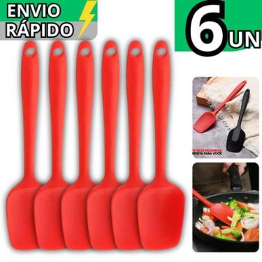 Imagem de Kit 6 Espátula De Silicone Reta Chapeiro Antiaderente Utensílio de Coz