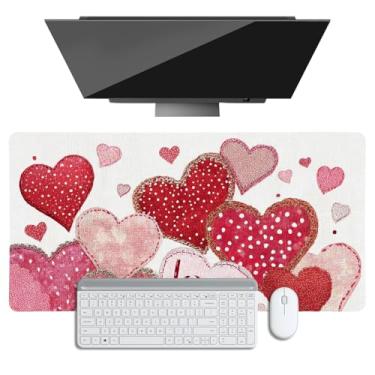 Imagem de Tapete de mesa de dia dos namorados para desktop, mouse pad grande, protetor de mesa à prova d'água de couro PU, mousepad com base antiderrapante com borda costurada para jogos e escritório