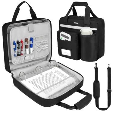 Imagem de Fichário de zíper com 3 anéis com alça de ombro, capacidade para 700 folhas, fichário de 7 polegadas com zíper para laptop de 13 polegadas para escola e escritório, preto