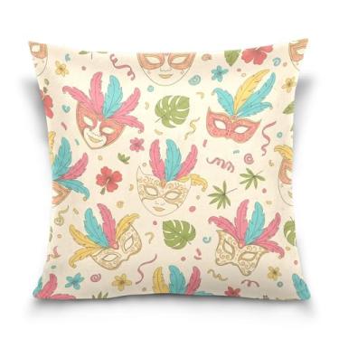 Imagem de ATTX Capas de almofada de máscara de carnaval 50 x 50 cm decorativas com zíper para sala de estar sofá-cama (556)