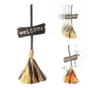 Imagem de Decoração de bruxas, vassoura de bruxa, decoração de Halloween, vassoura flutuante animada para sons assustadores, decorações de festa assombrada, decoração de varanda de bruxa mágica que dança