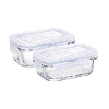 Imagem de Kit 2 Potes Hermético Retangular Vidro Premium Transparente 120ml 11x7,5x5cm Resistente, Tampa c/ 4 Travas de Segurança, Organizador de Alimentos, Porta Mantimentos, Reutilizáveis e Atóxico Livre BPA
