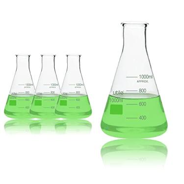 Imagem de Utile Conjunto De Frascos Erlenmeyer De Vidro, Frascos Erlenmeyer De Boca Estreita De 1000 Ml, 3 Peças De Frascos Cônicos De Vidro De Borosilicato 3.3 Para Laboratório Com Graduação Impressa, 4016.