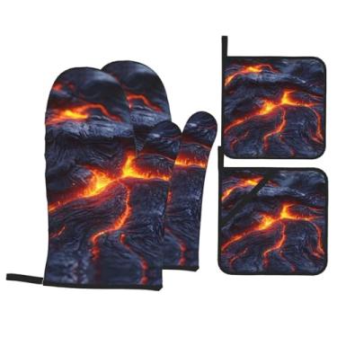 Imagem de Conjunto de luvas de forno impressas Lava is Flowing, conjunto de 4 peças adequado para grelhar, cozinhar e assar